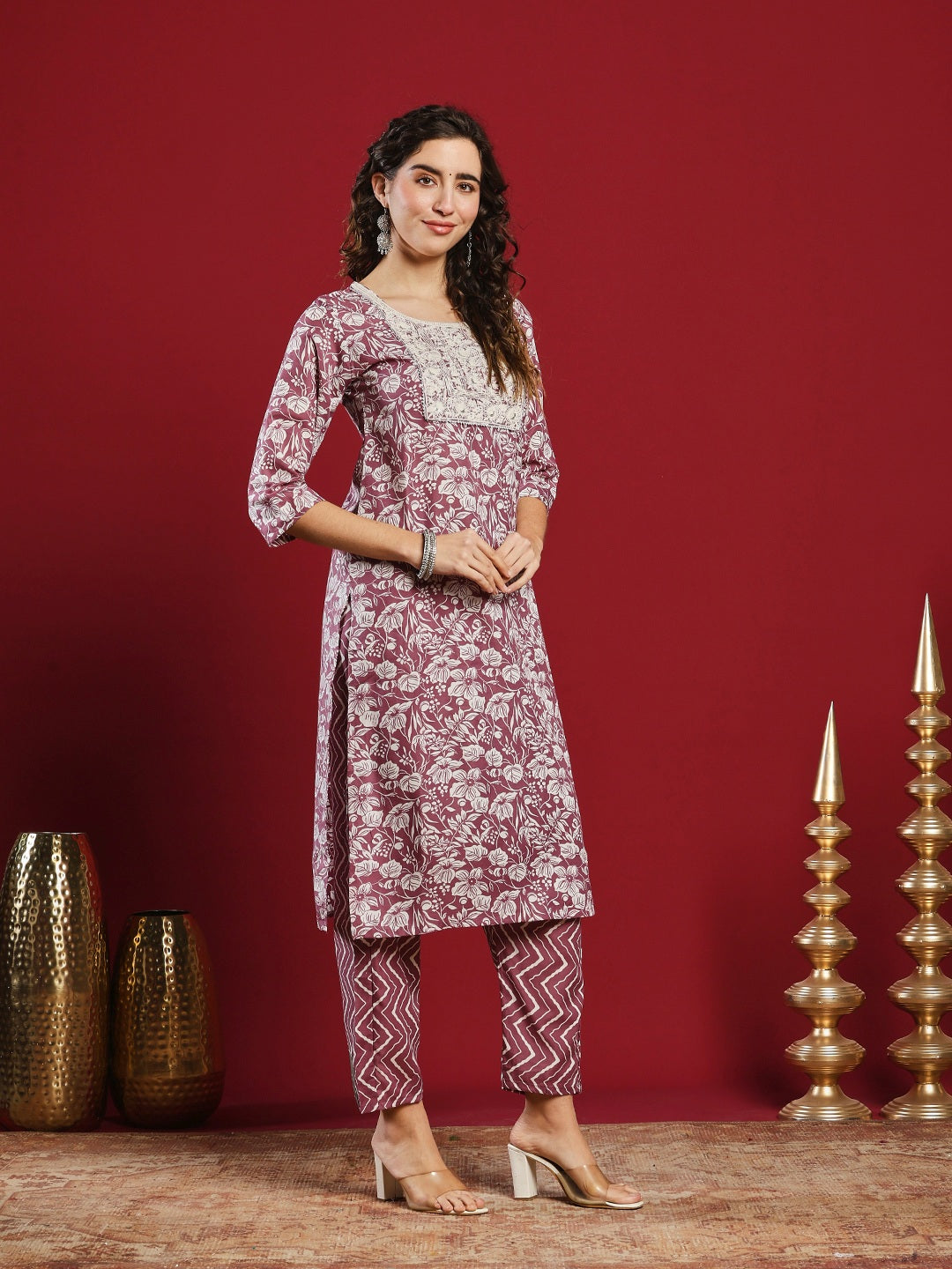 Printed Cotton Kurta With Pant &amp; Dupatta