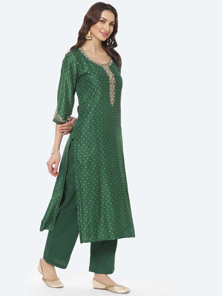 Printed Gota Patti Chanderi Kurti With Pant