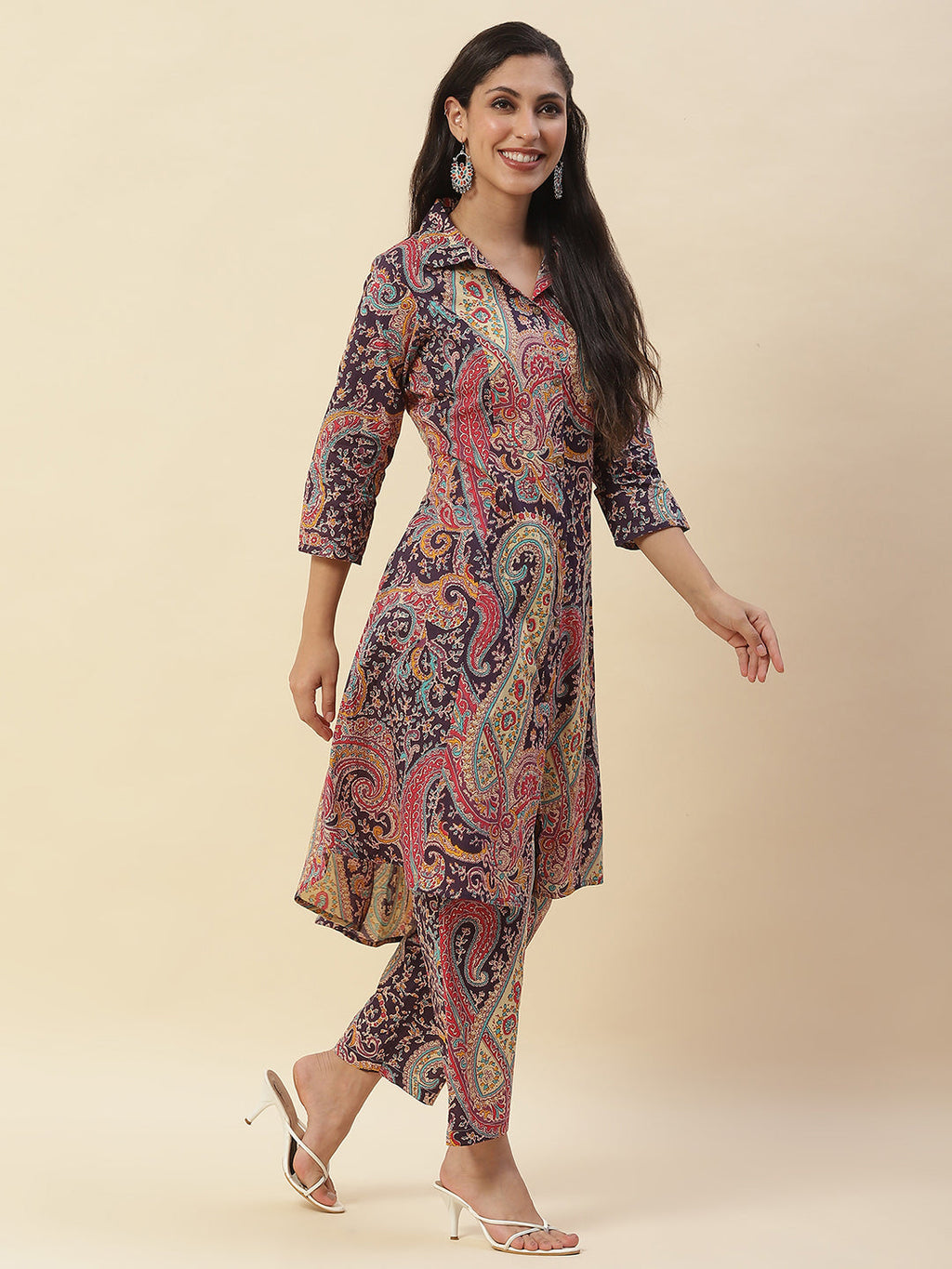 Paisley Printed Cotton Kurta With Pants