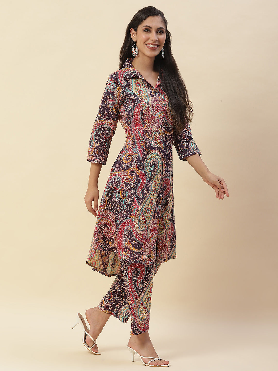 Paisley Printed Cotton Kurta With Pants
