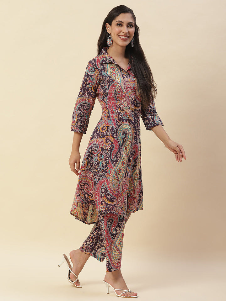 Paisley Printed Cotton Kurta With Pants