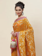 Floral Zari Jaal Georgette Plain Saree