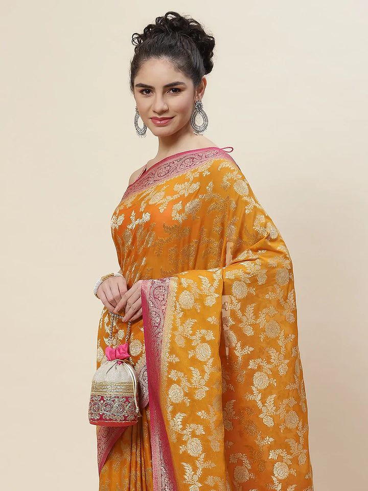 Floral Zari Jaal Georgette Plain Saree