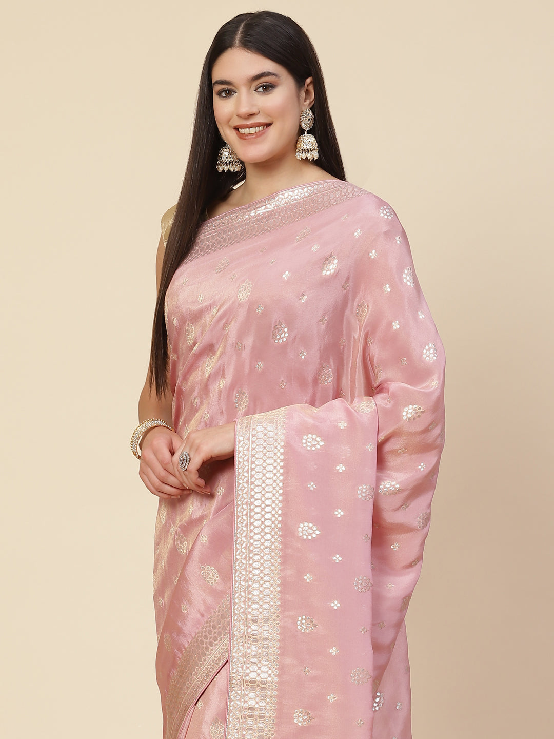 Zari Booti Organza Woven Saree