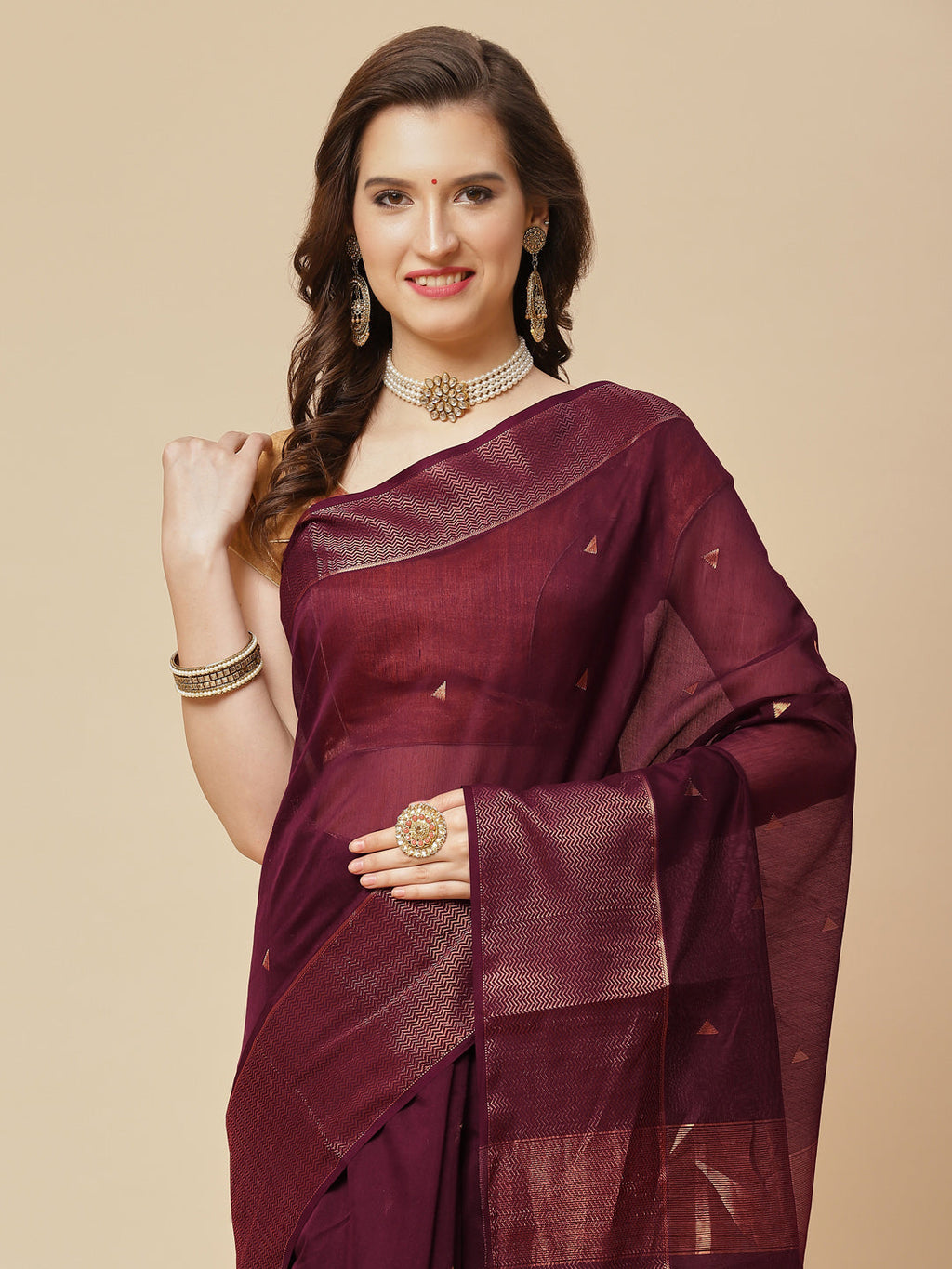 Zari Border Booti Cotton Woven Saree