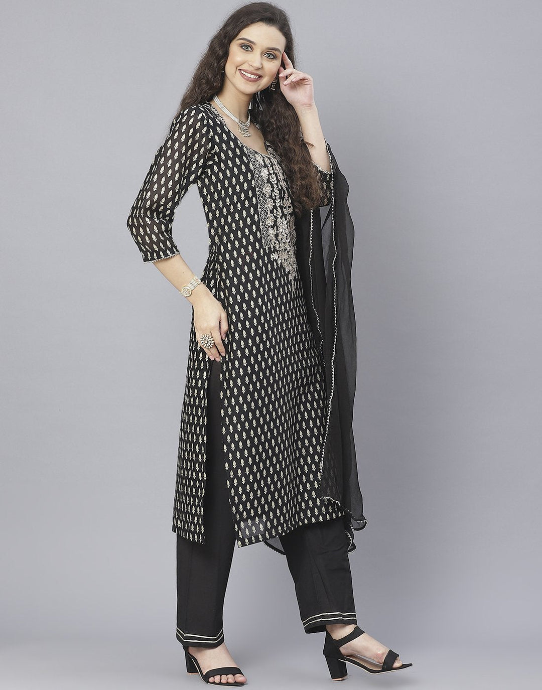 Black Cotton Chanderi Salwar Kameez