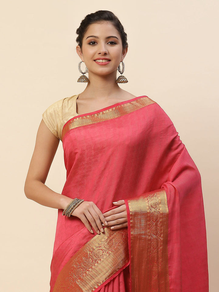 Plain Zari Border Art Handloom Woven Saree