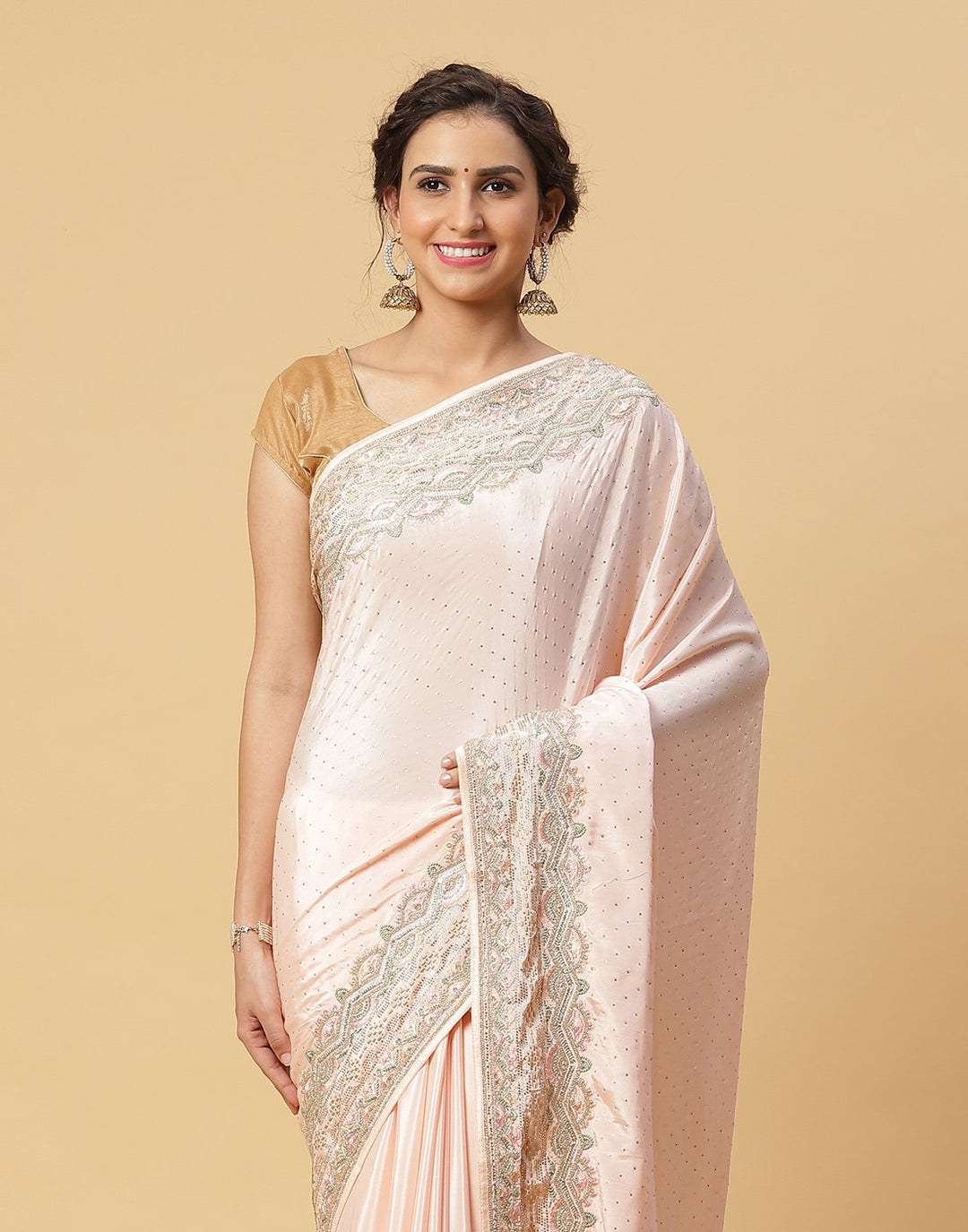 Embroidered Satin Saree