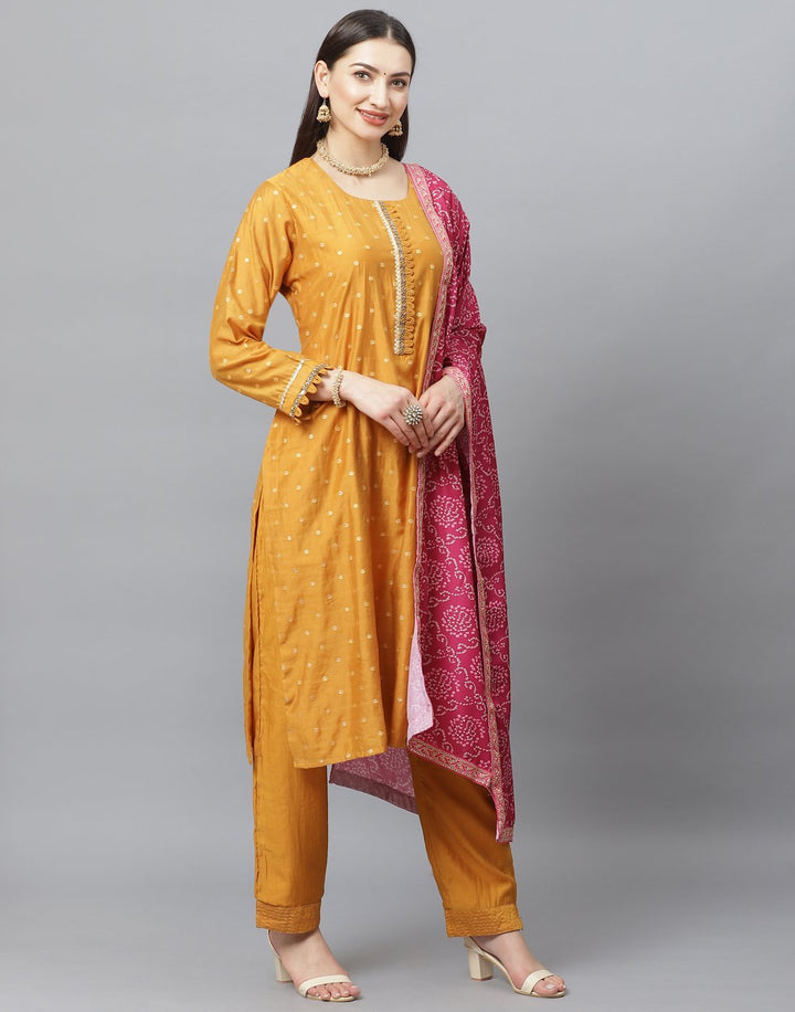 Straight Cotton Chanderi Stitched Suit