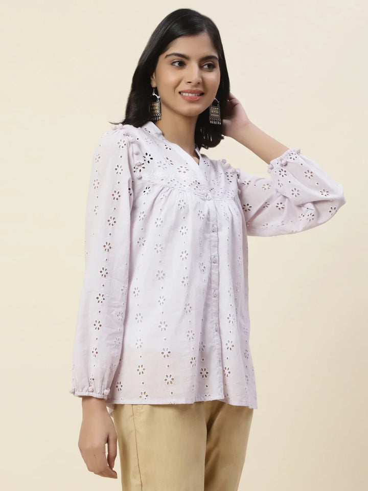 Cut Work Plain Cotton Kurti