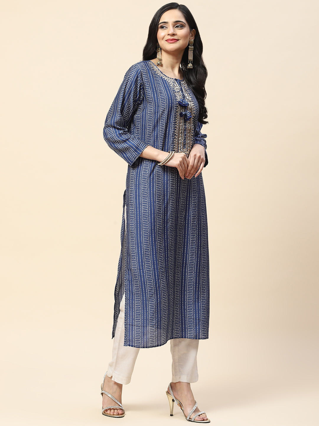 Printed With Yoke Embroidered Muslin Kurta