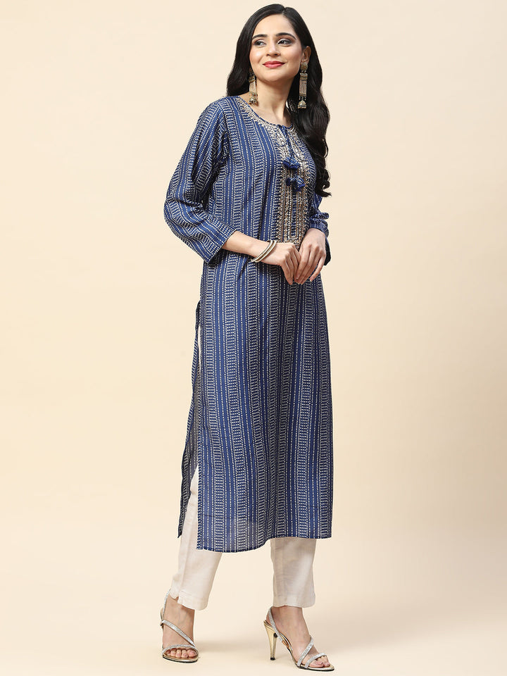 Printed With Yoke Embroidered Muslin Kurta