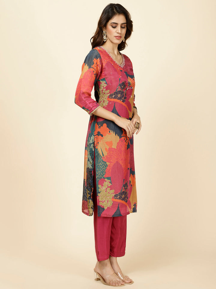 Floral Printed Georgette Kurta With Pants