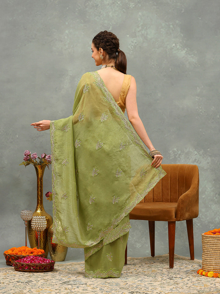 Thread Embroidered Chiffon Saree