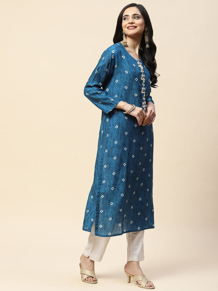 Printed With Yoke Embroidered Muslin Kurta