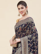 Floral Zari Jaal Georgette Plain Saree