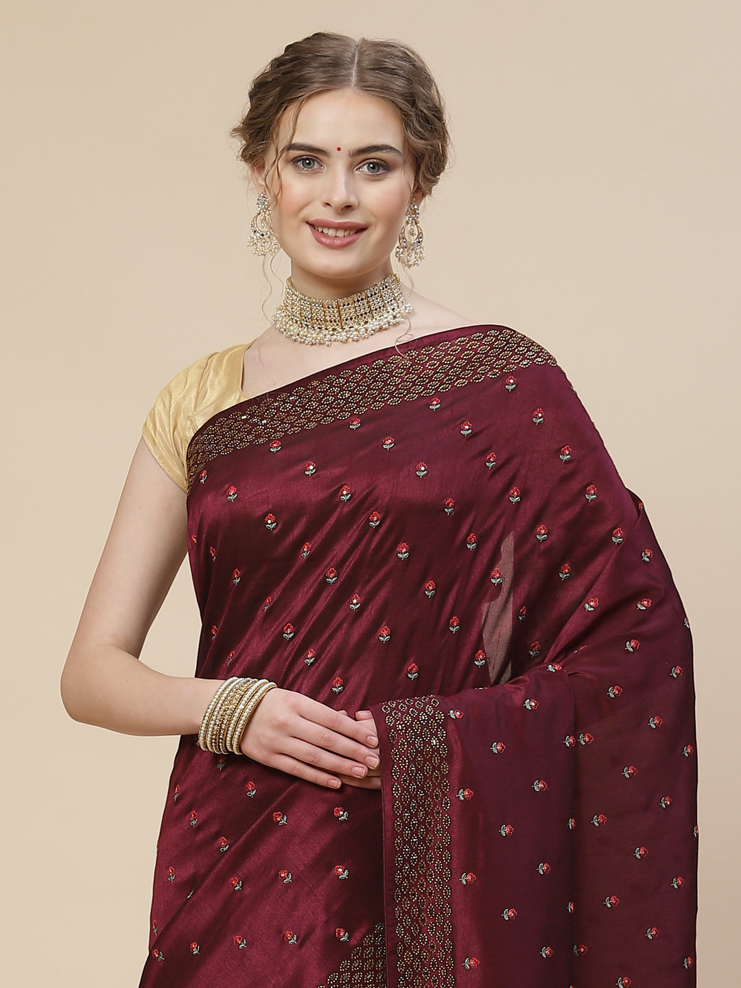 Resham Booti Tussar Embroidered Saree