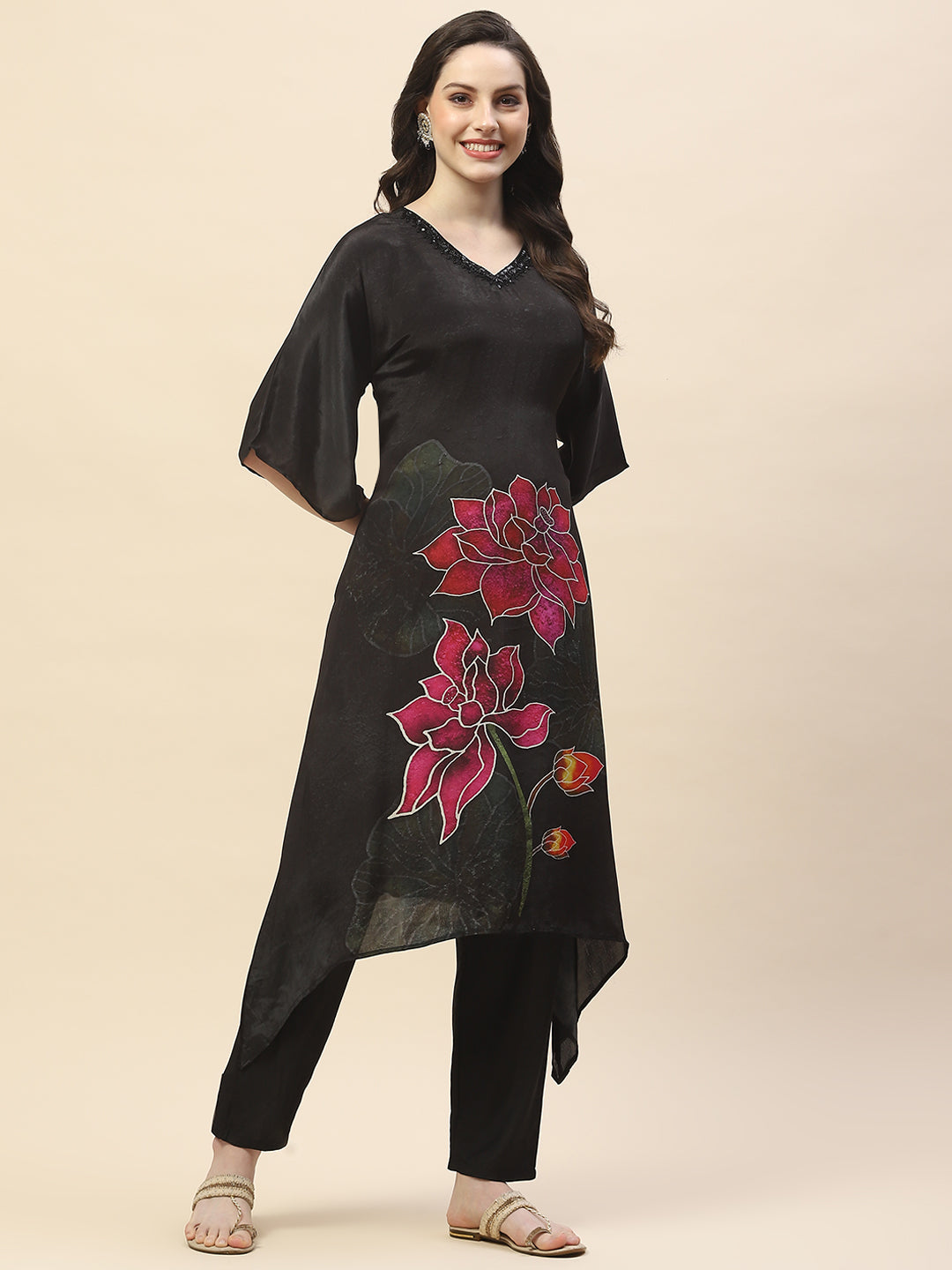 Printed Crepe Kurta With Pants