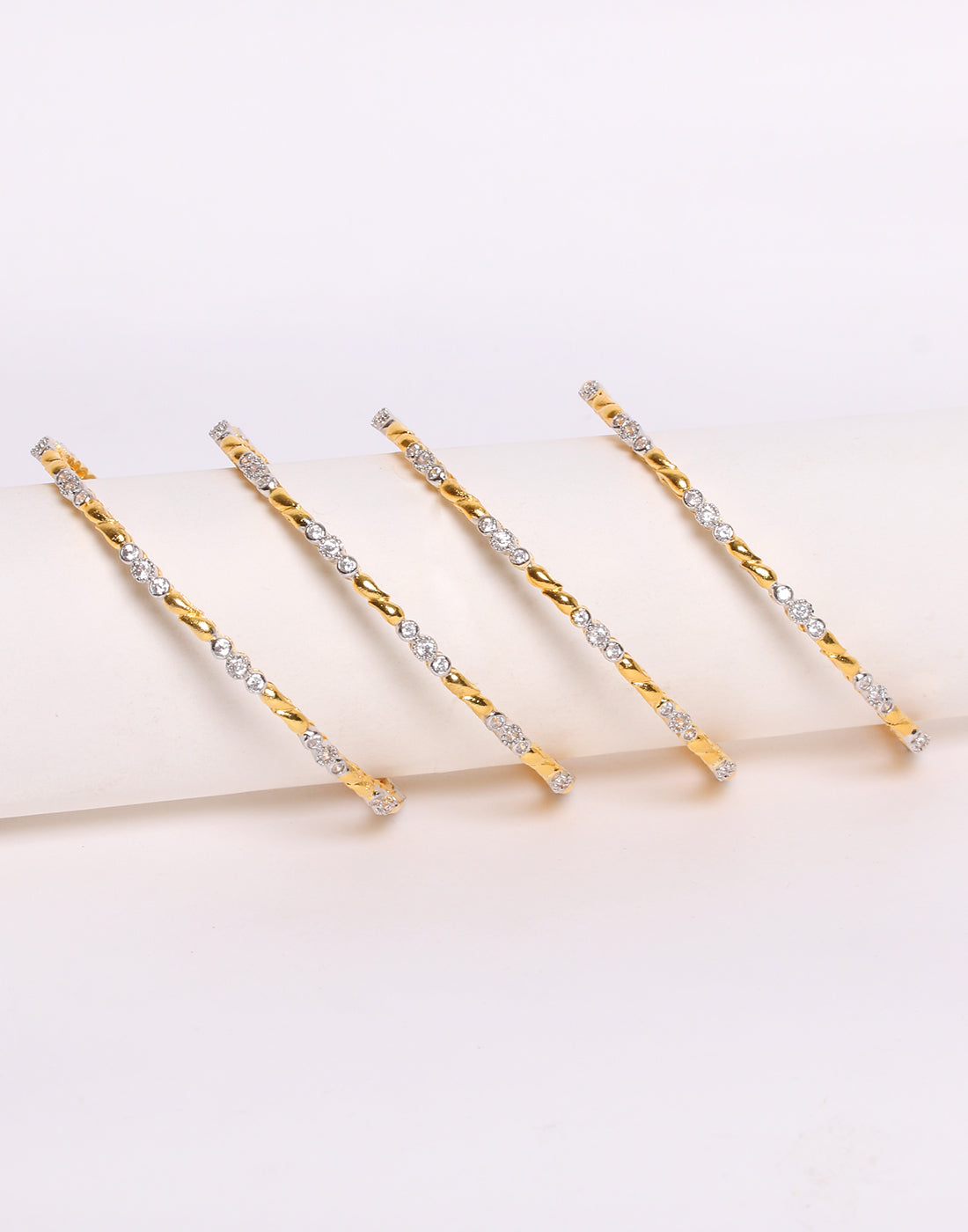 Gold Toned With White Stone Bangle Set