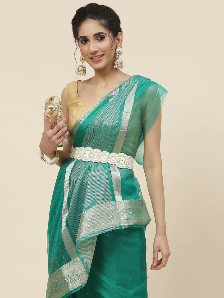 Stone Work Organza Plain Saree