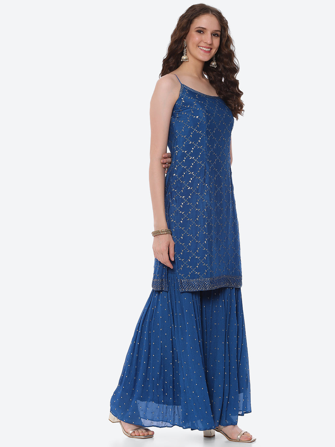 Sequin Crepe Kurta With Garara &amp; Dupatta