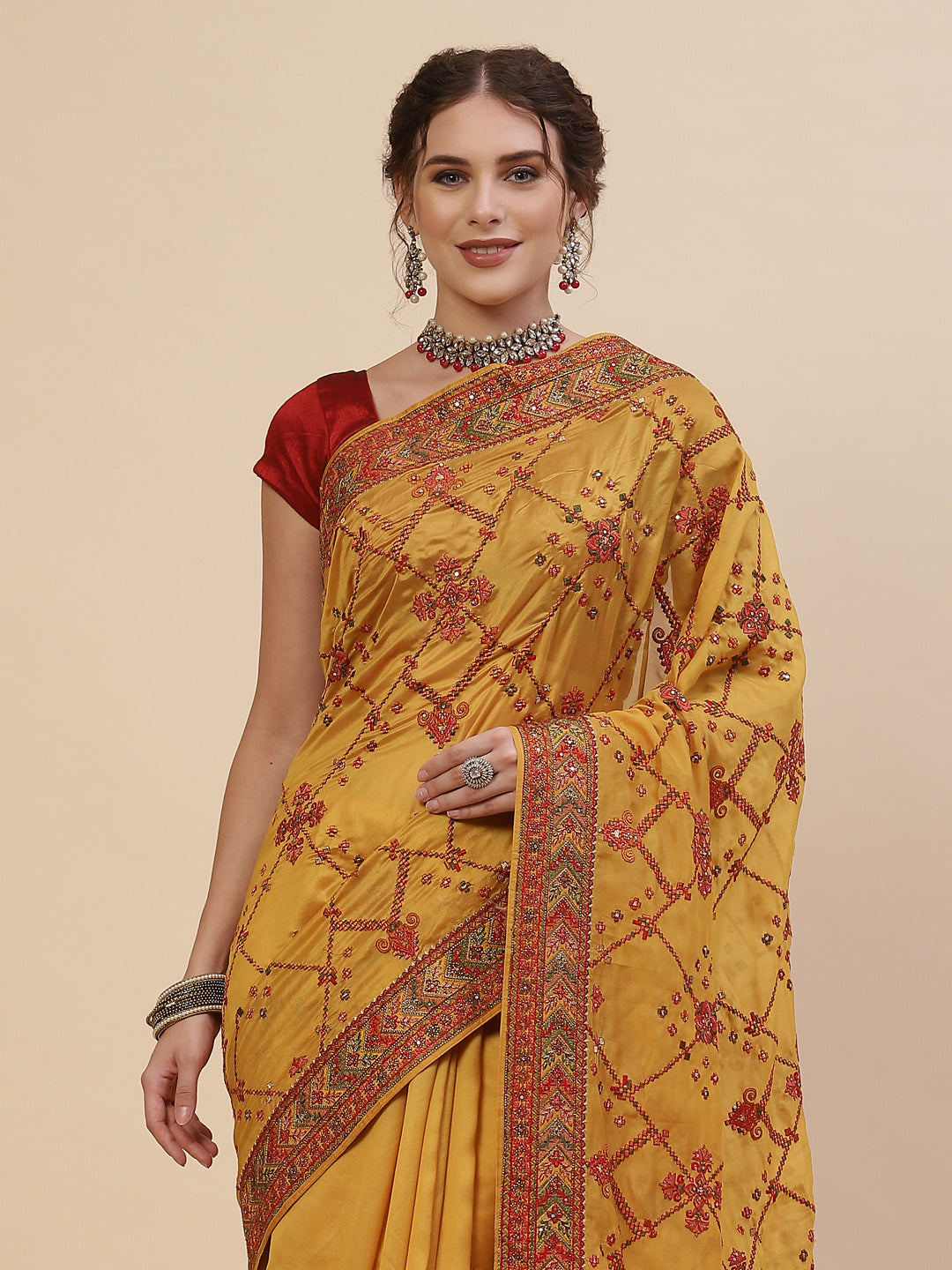 Resham Border Art Georgette Embroidered Saree