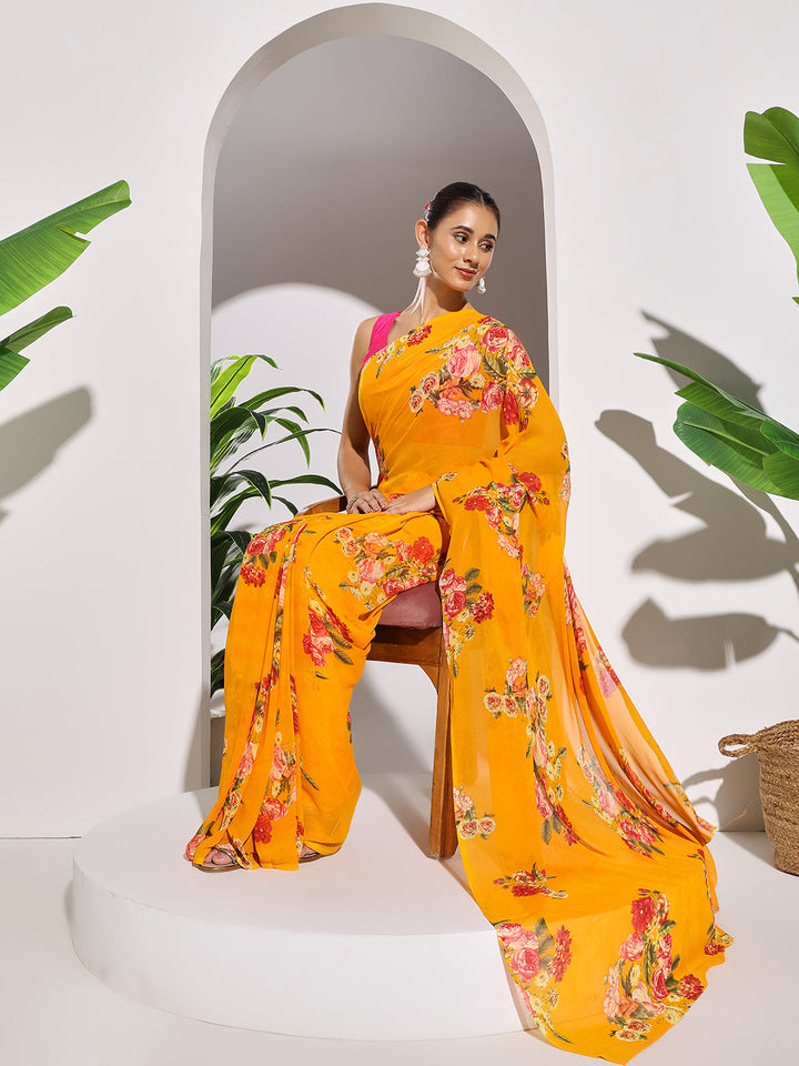 Floral Printed Georgette Saree