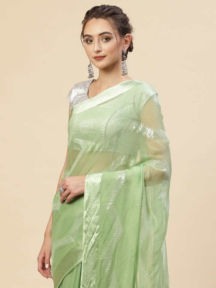 Sequin Embroidered Chiffon Plain Saree