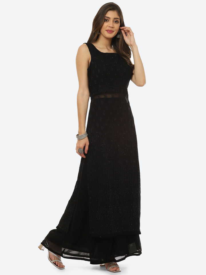 Resham Booti Georgette Kurta With Palazzo &amp; Dupatta