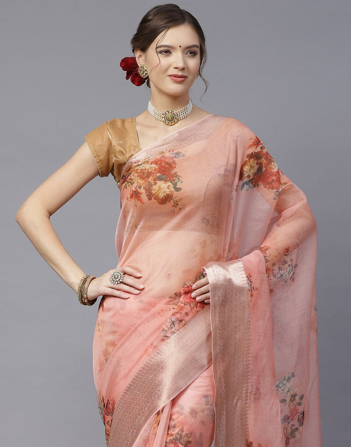 Digital Floral Printed Organza Saree