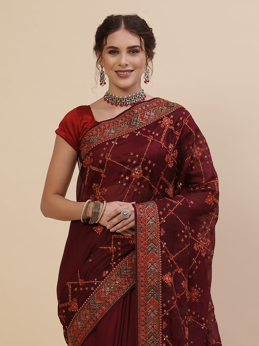 Resham Border Art Georgette Embroidered Saree