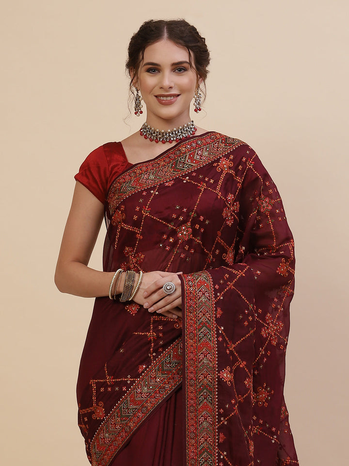 Resham Border Art Georgette Embroidered Saree