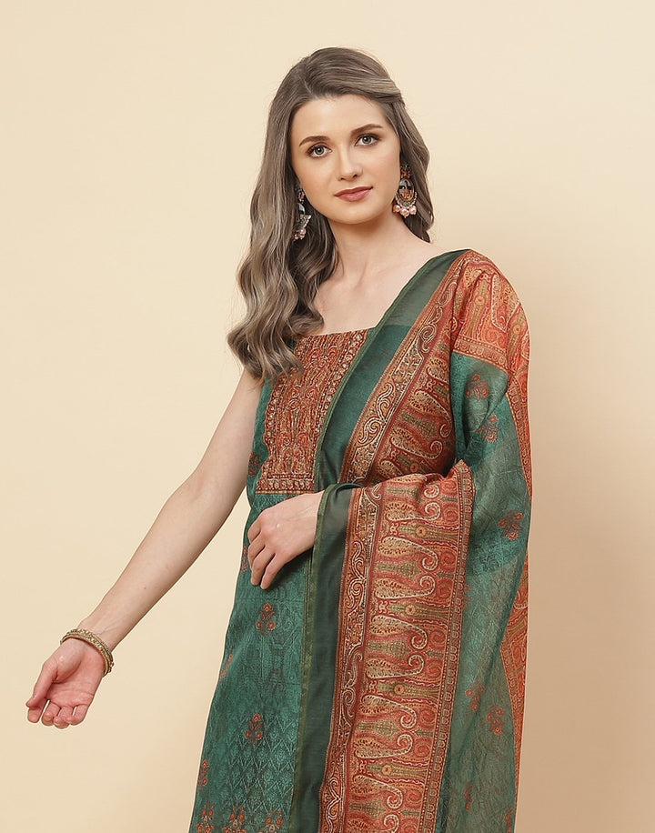Patch Neck Work Printed Chanderi Suit Piece With Chanderi Printed Dupatta