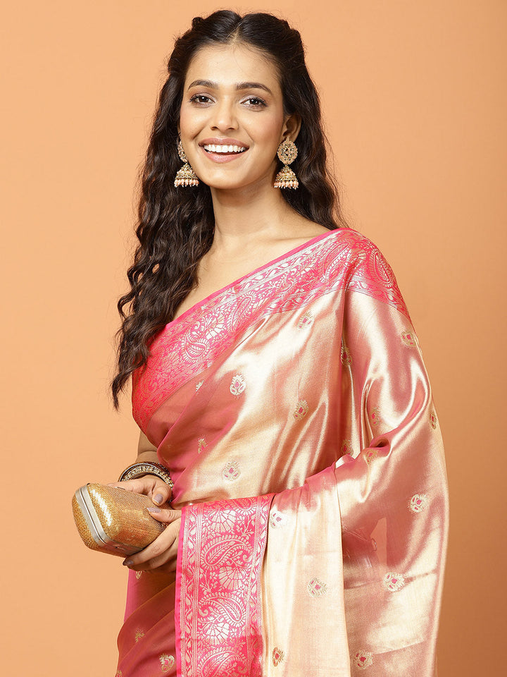 Plain Zari Border Banarasi Woven Saree
