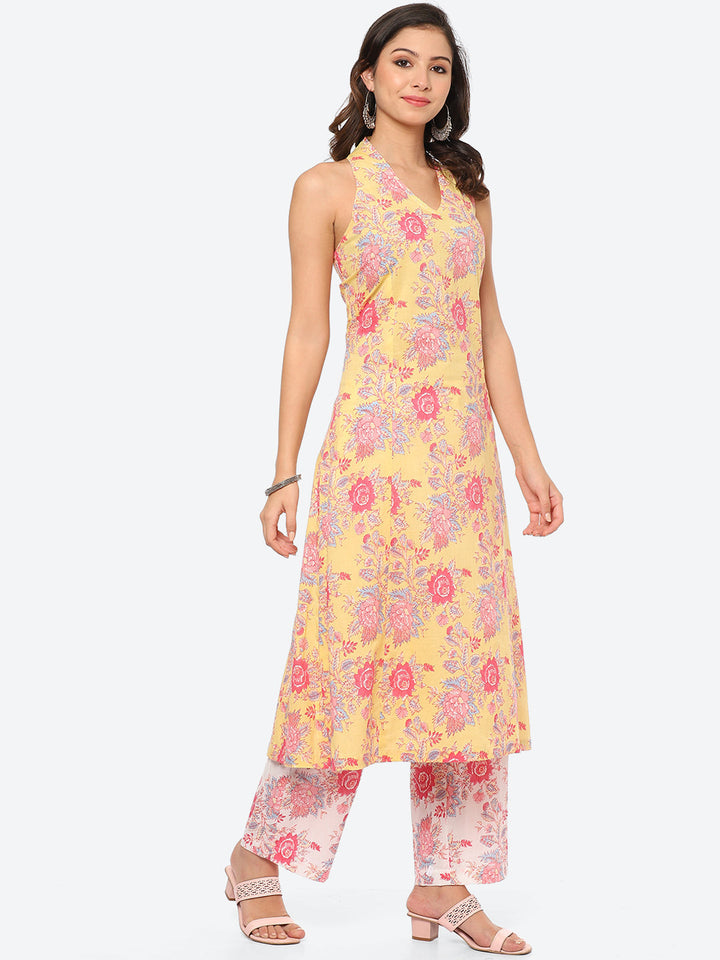 Floral Printed Cotton Kurta With Pant