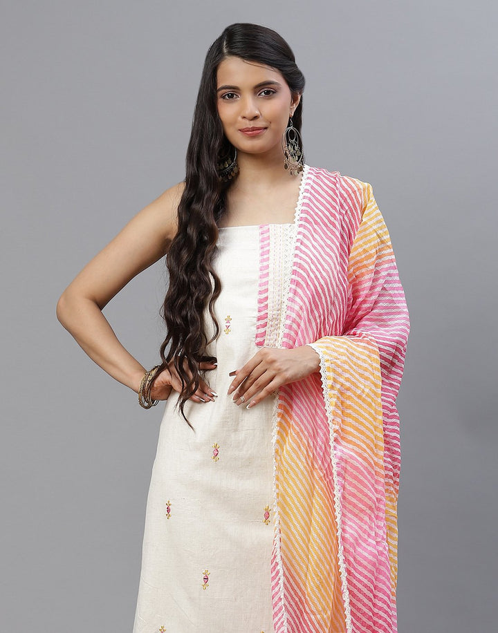 Cotton Suit Piece with leheria contrast dupatta