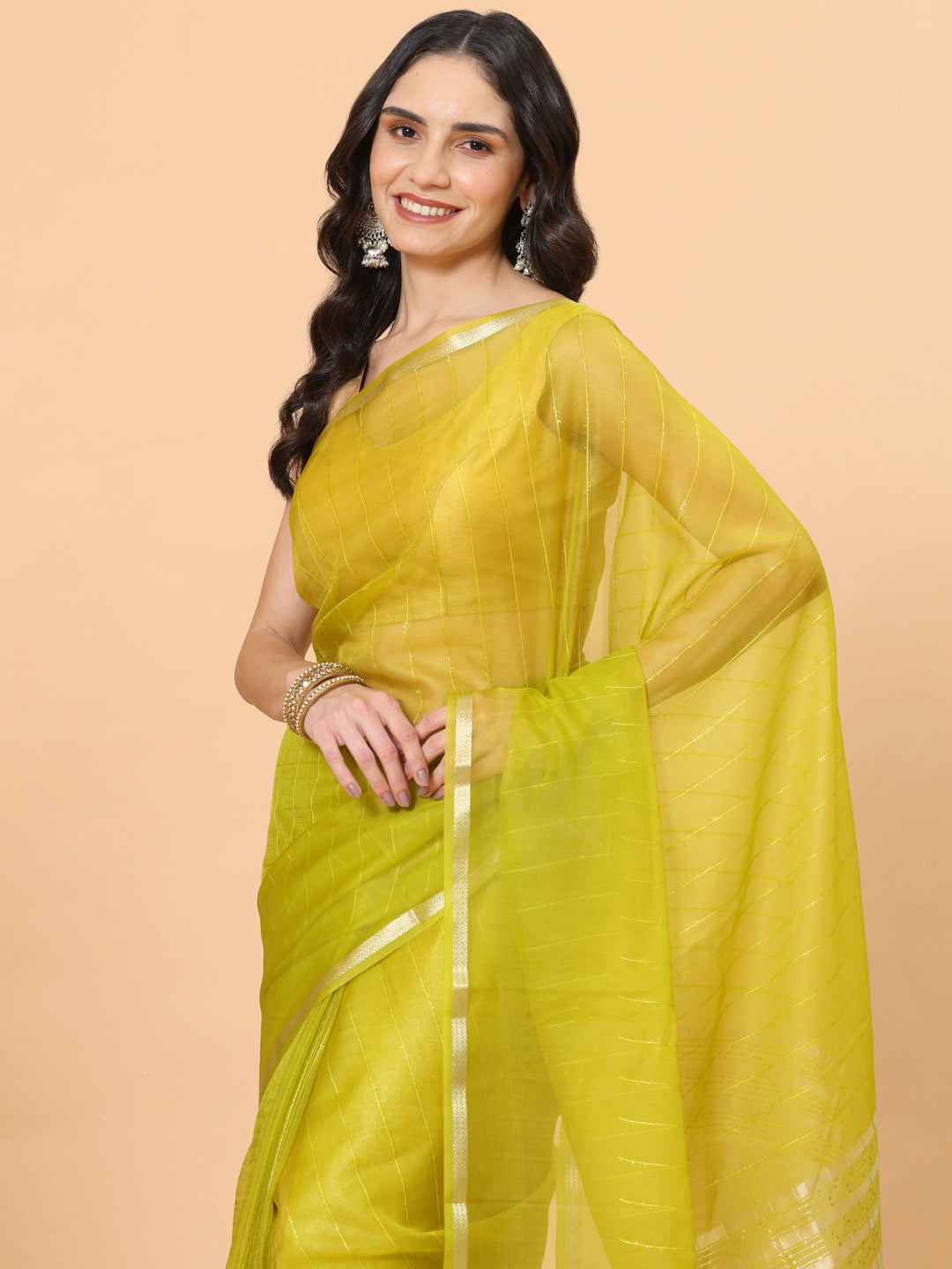 Plain Zari Border Organza Saree