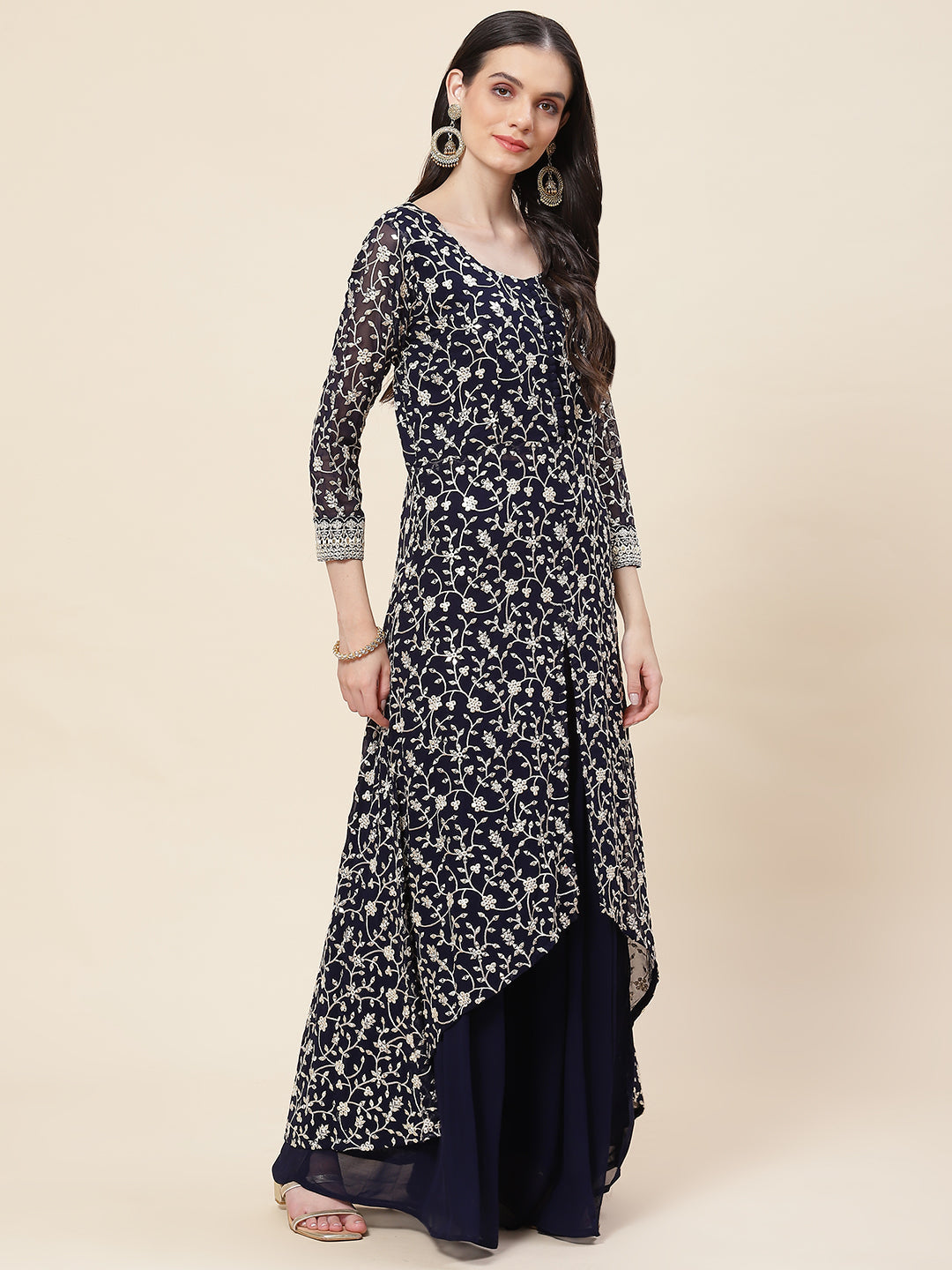 Embroidered Georgette Kurta With Palazzo &amp; Dupatta