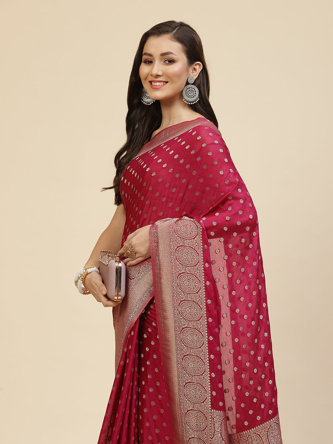 Zari Booti Crepe Plain Saree