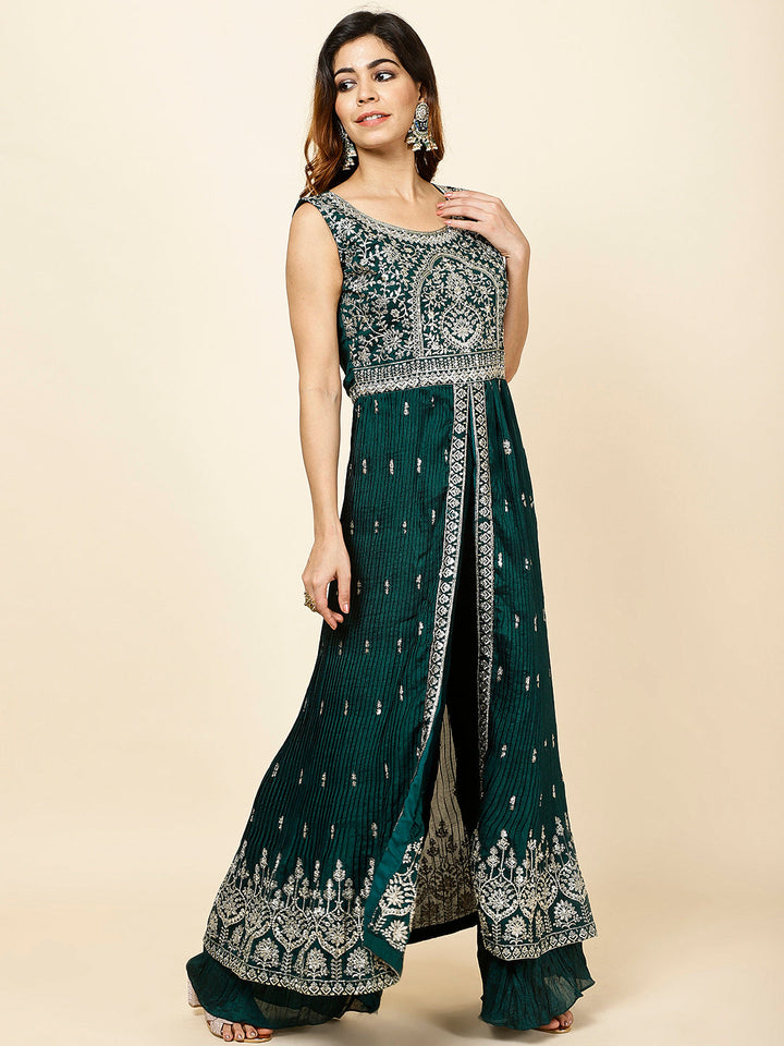 Zari Embroidered Handloom Kurta With Palazzo &amp; Dupatta