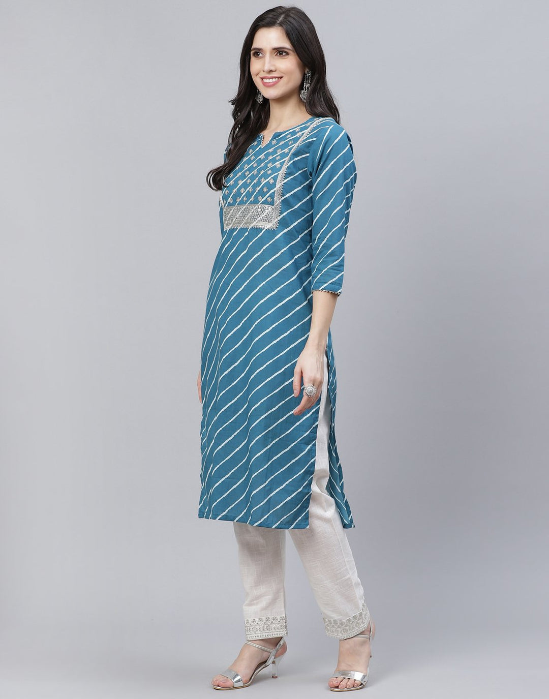 Embroidered Yoke Cotton Printed Kurti Pant Set