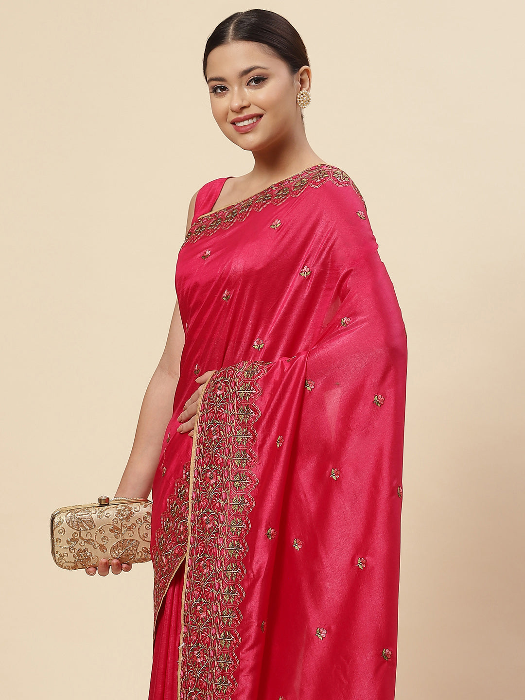 Resham Booti Embroidered Crepe Saree