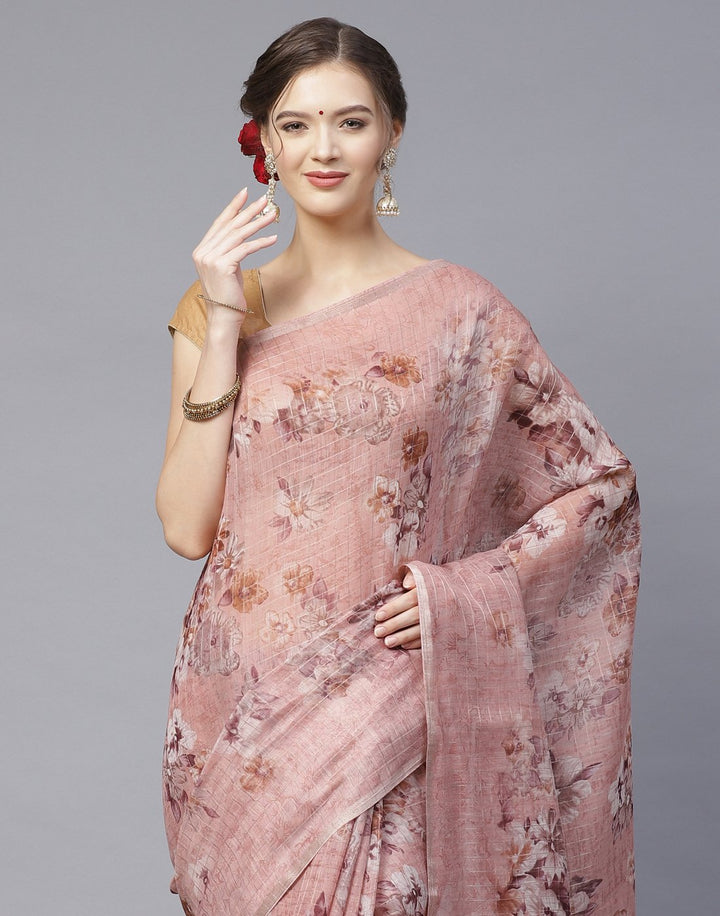 Digital Floral Print Cotton Linen Saree