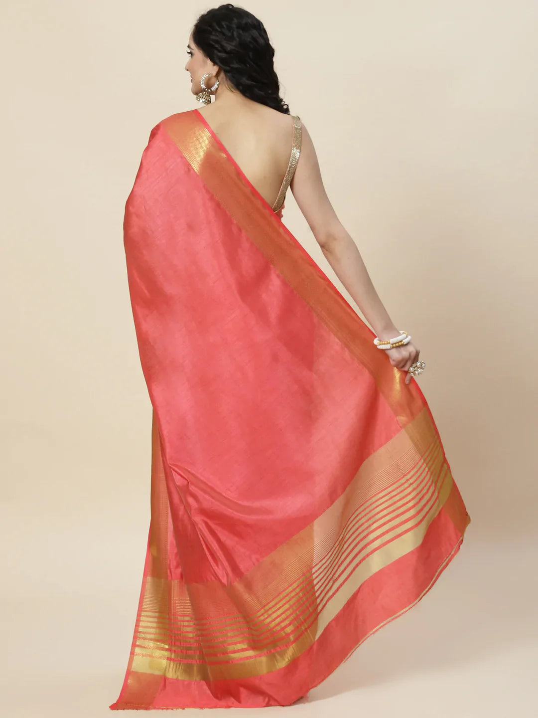 Plain Zari Border Handloom Woven Saree