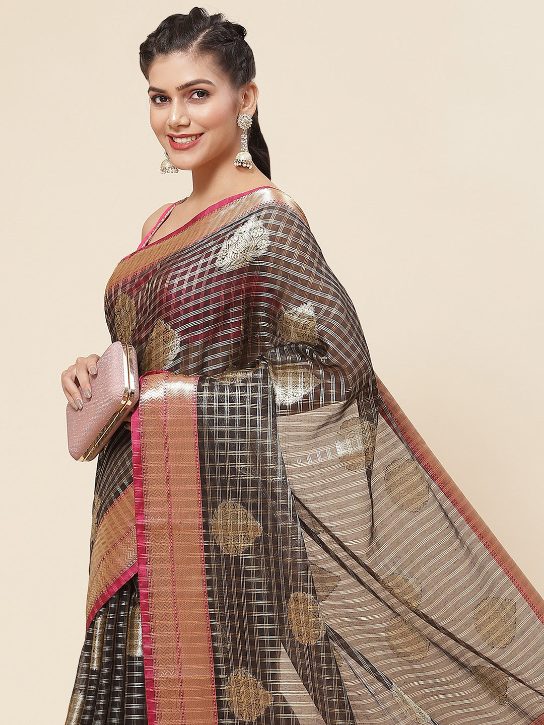 Zari Border Booti Cotton Woven Saree