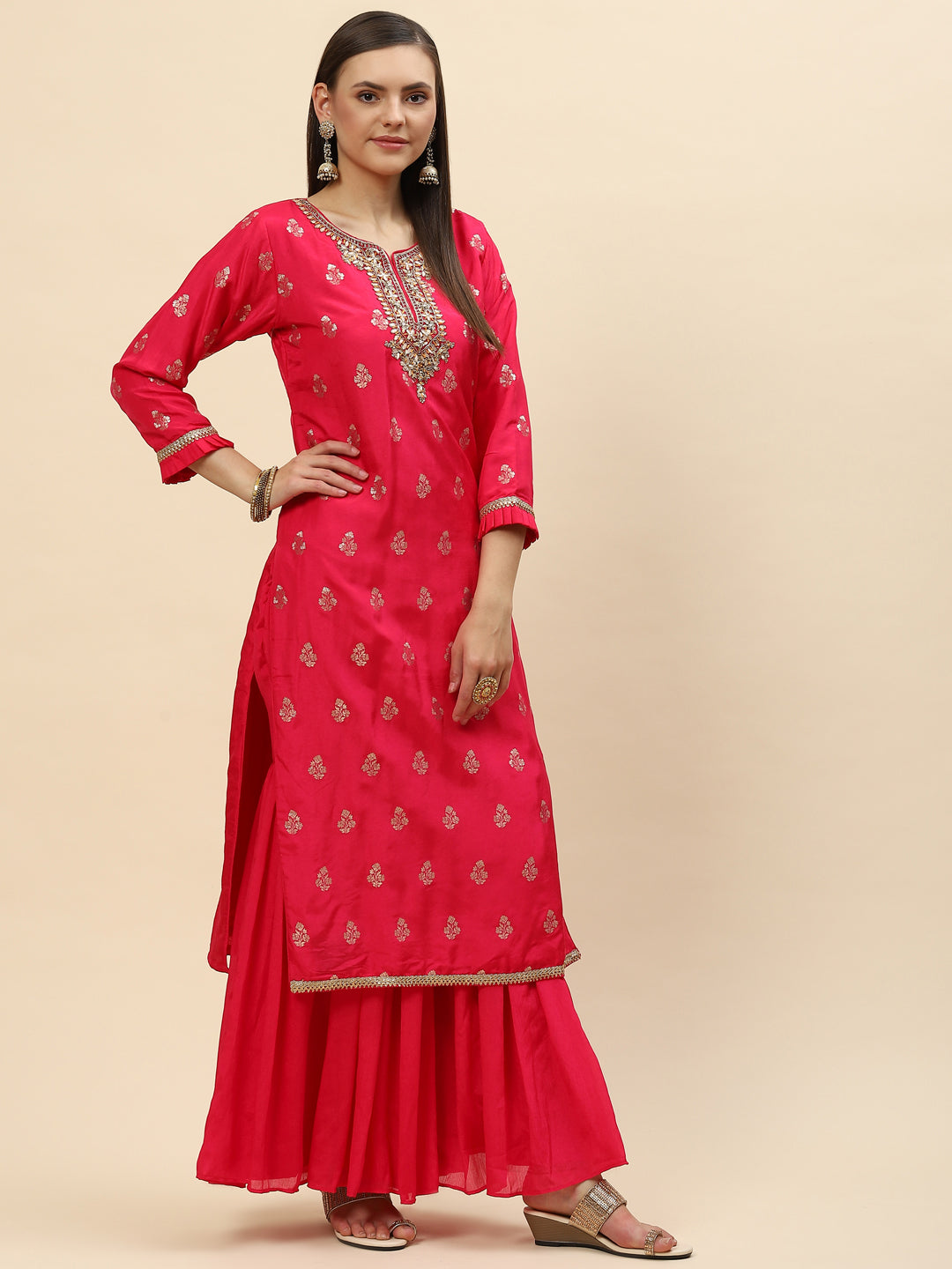 Zari Booti Handloom Kurta With Garara &amp; Dupatta
