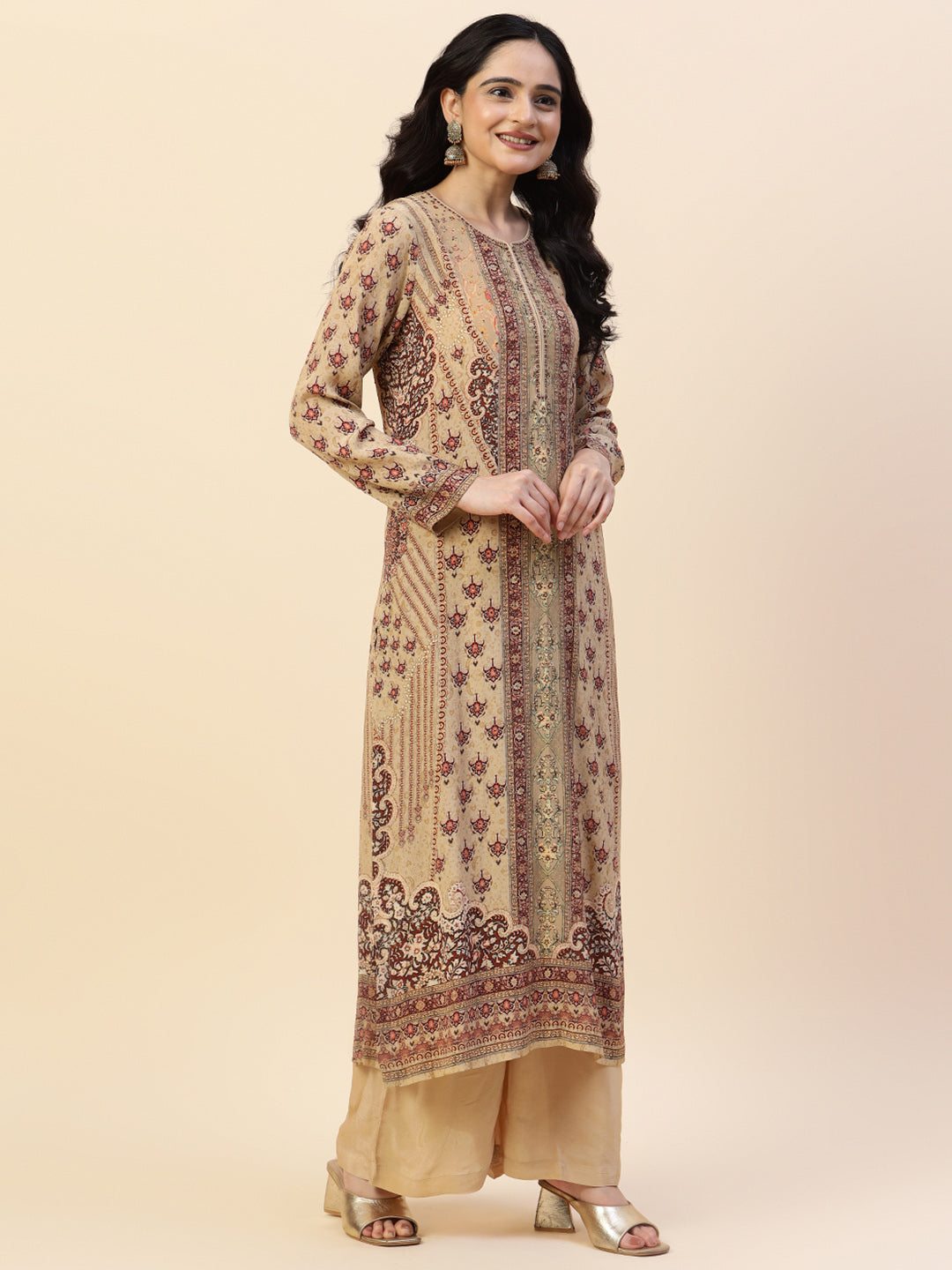 Digital Printed Crepe Kurta With Palazzo &amp; Dupatta