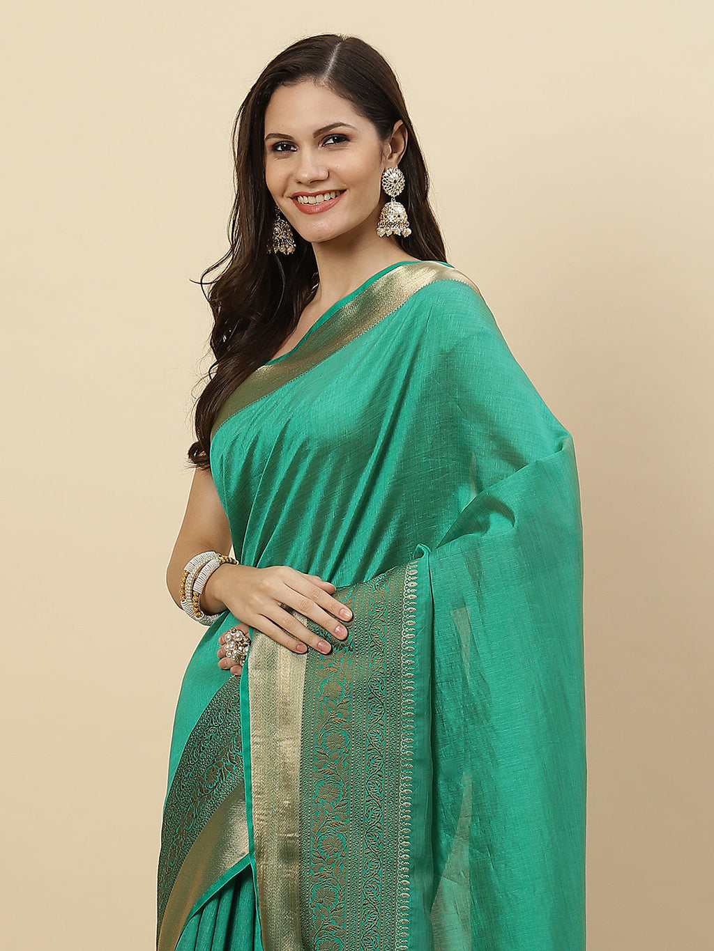 Plain Zari Border Handloom Woven Saree