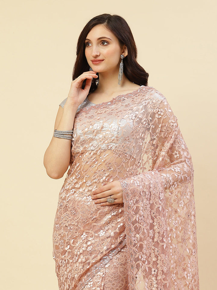 Stone Work Embroidered Lace Saree