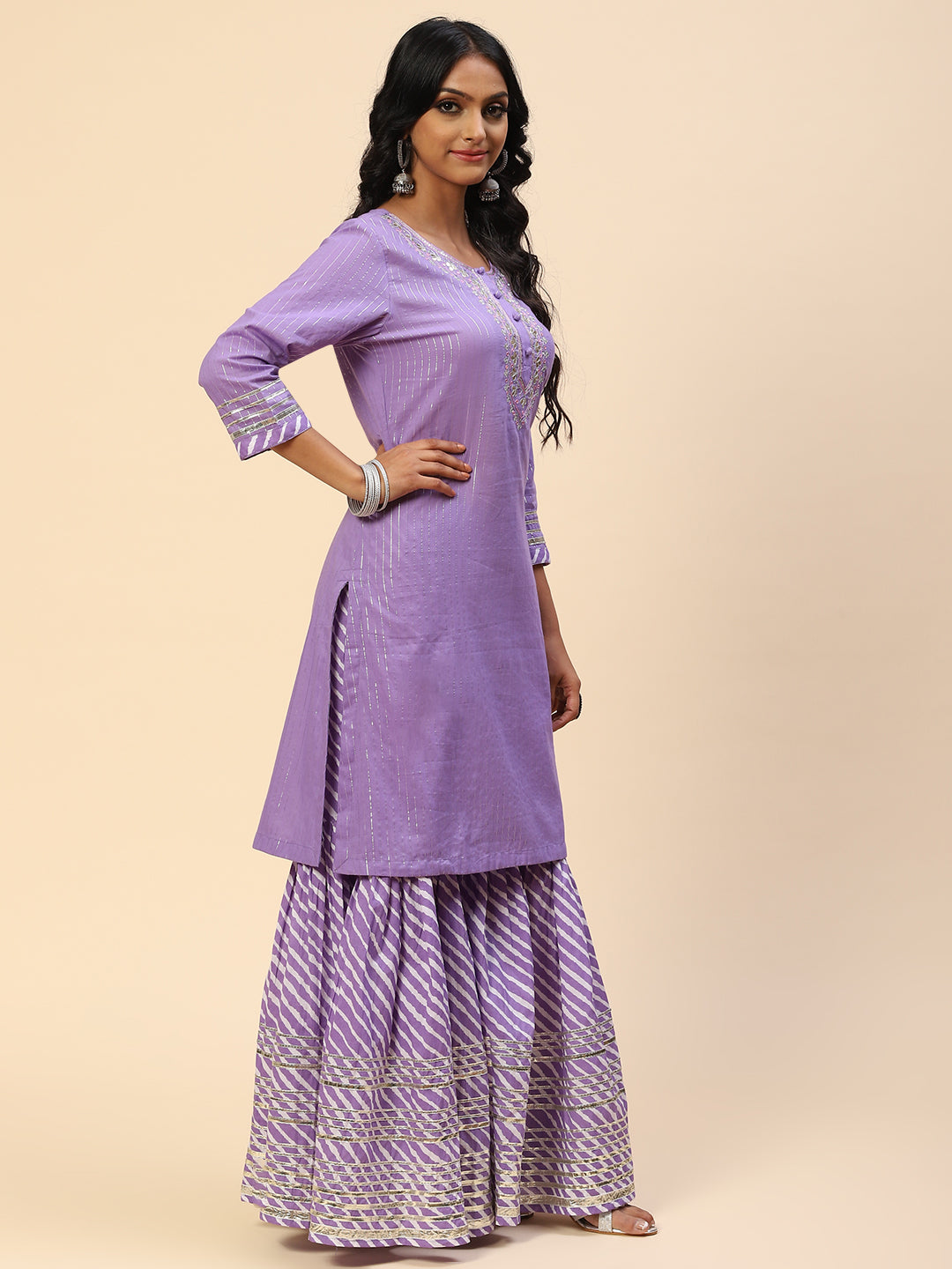 Zari Gota Work Cotton Kurta With Pants
